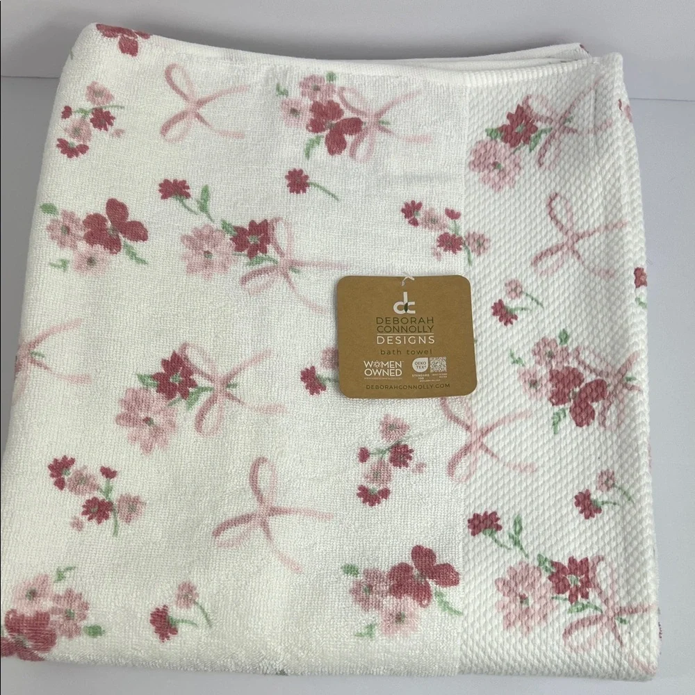 Deborah Connolly Bath Towels Floral Burgundy Pink White Soft Cotton 2 Pc NEW